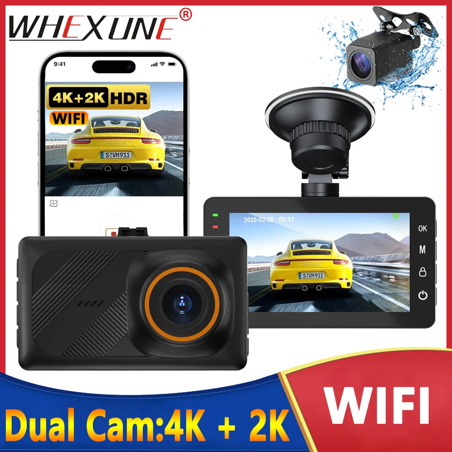 

Ultra 4K HD Dash Cam Night Vision Front 2160P With Back 1440P Car Video Camera Logger G Sensor Loop Recording App WiFi Control