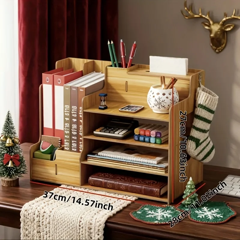 

Многофункциональный настольный органайзер-стеллаж для книг размером 37x28x27 см, специально разработанный для организации офиса