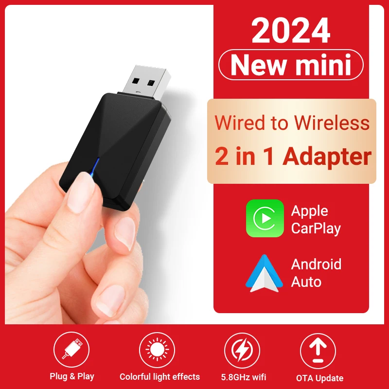 NEW Wireless Mini Box 2in1 CarPlay Android Auto Wireless Mini Box Adapter Smart Plug And Play Dongle Bluetooth WiFi Fast Connect