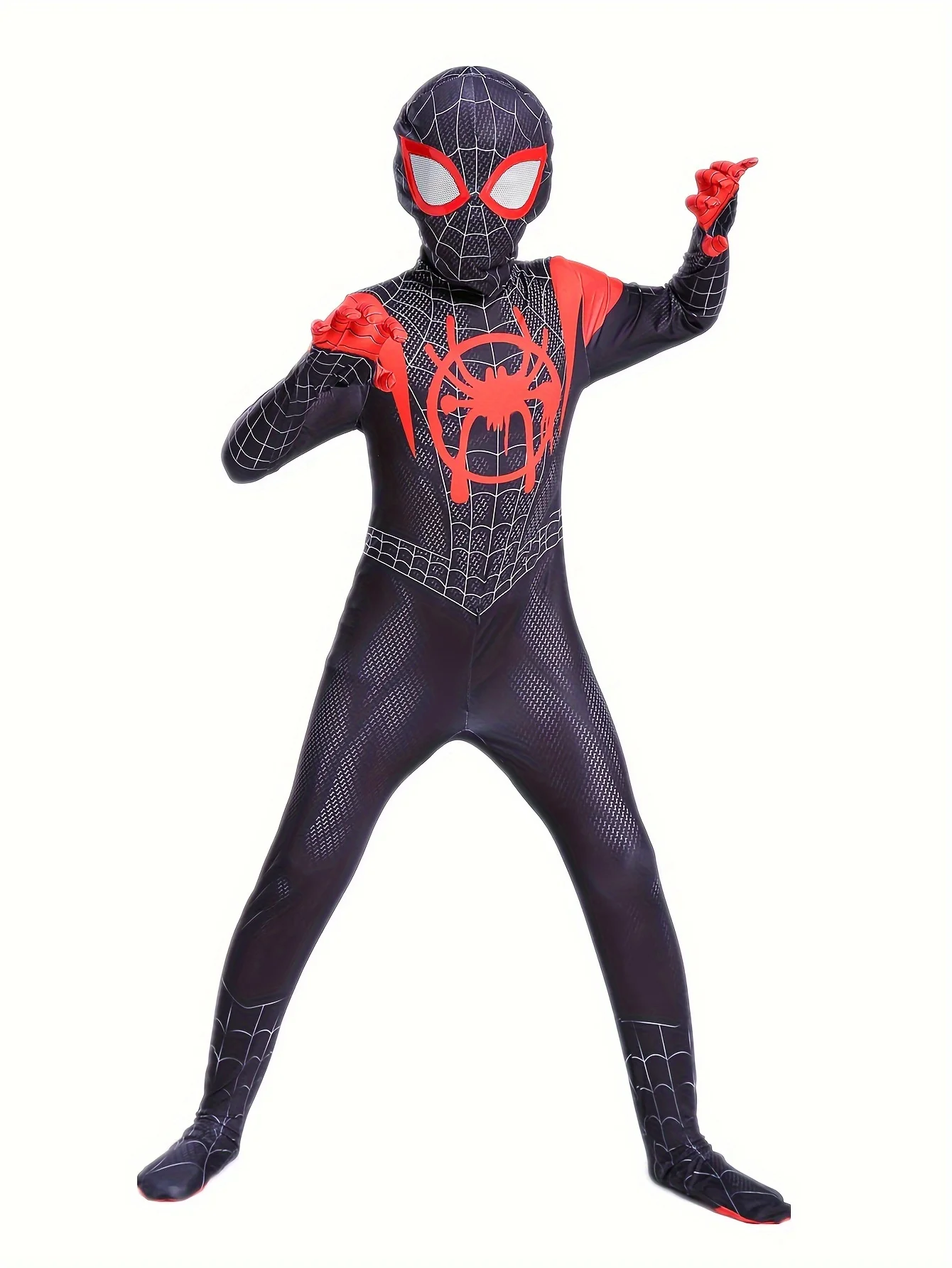 Boys Superhero Cosplay Costume, Halloween Outfit One-piece Spider Jumpsuit & Hat, hero，Dress Up For Party Performance, Gift