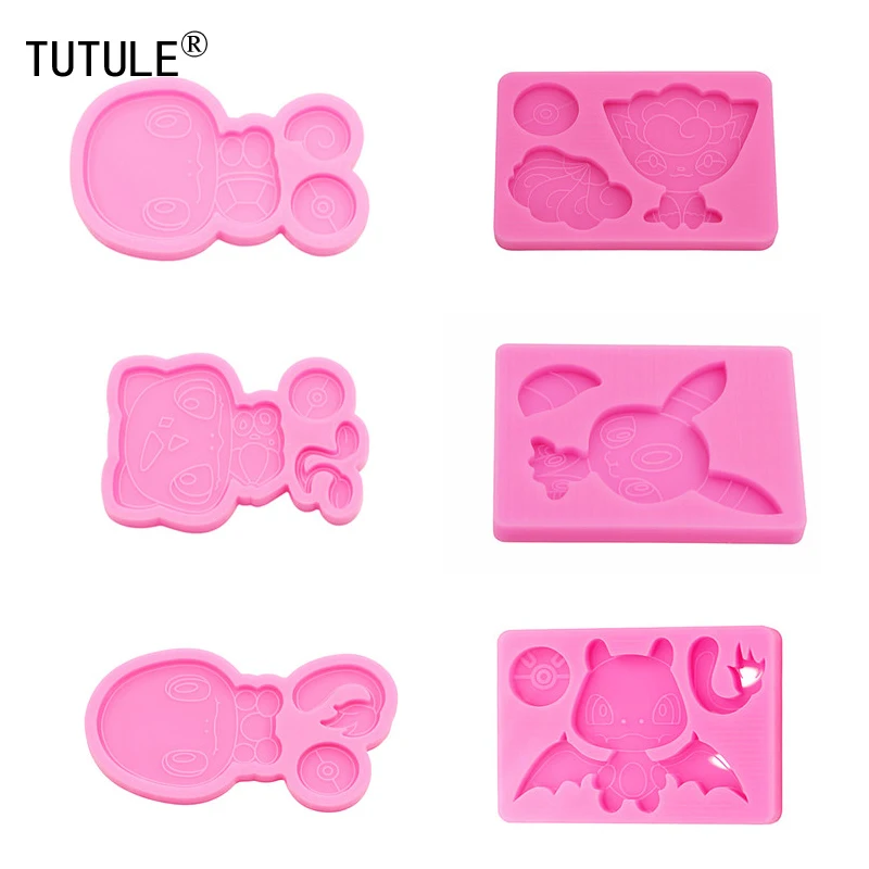 6pcs Shiny Anime Cartoon Baby Mould Resin Craft Keychain Silicone Molds DIY Necklace Jewelry Epoxy Craft Mould Cake Baking Mold