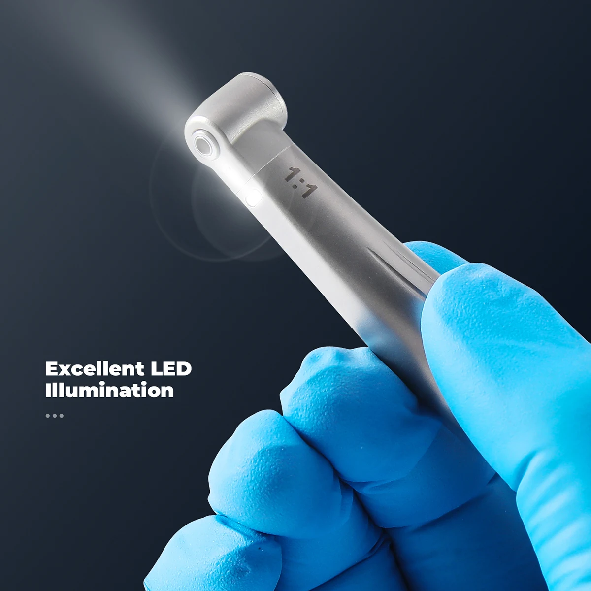AZDENT Dental 1:1 LED-Faseroptik-Handstück, Winkelstück mit internem Wasserspray, Druckknopf, niedrige Drehzahl, blauer Ring, Zahnarztwerkzeug – Detail 9