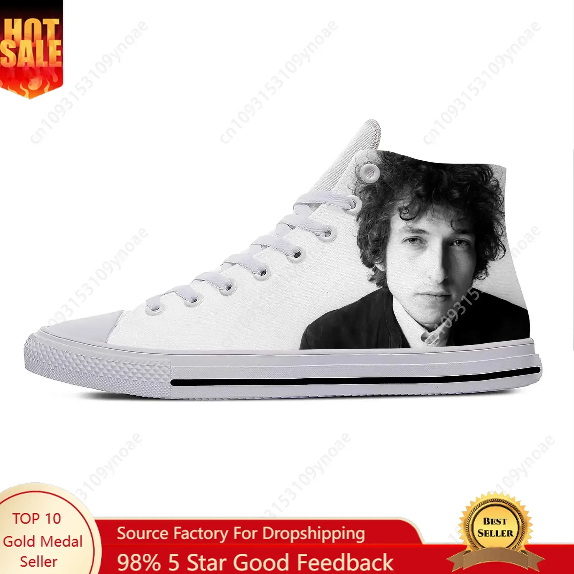 

Bob Dylan Music Rock Singer Cartoon Fashion Funny Casual Cloth Shoes High Top Lightweight Breathable 3D Print Men Women Sneakers
