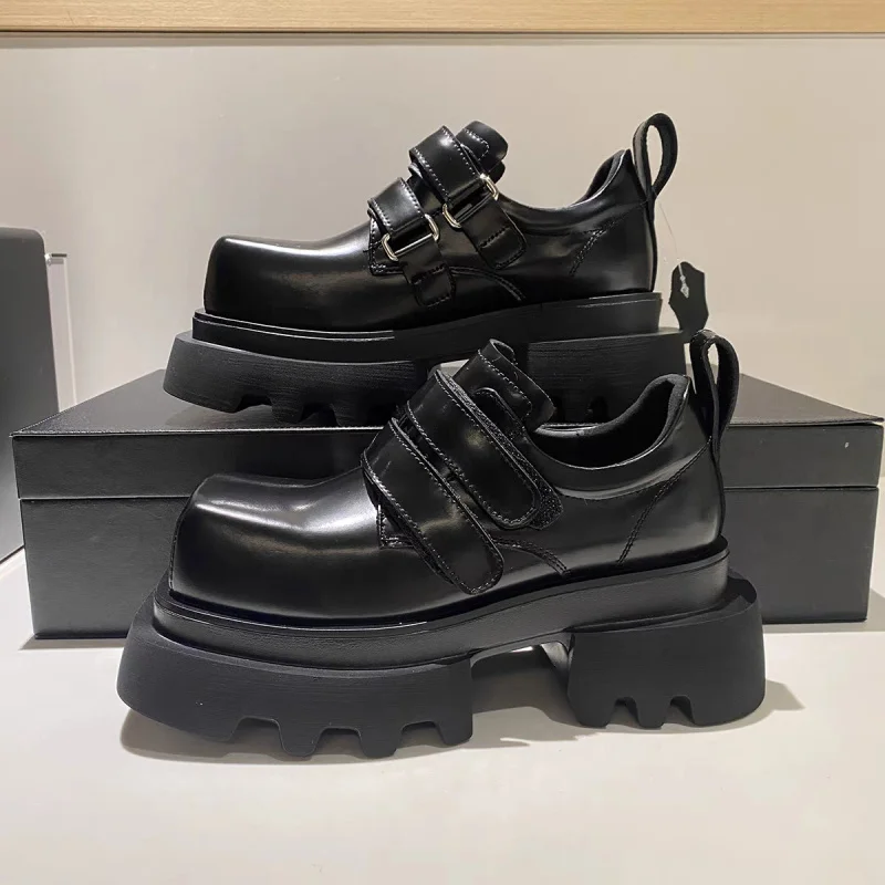 

European Station Large Head Magic TapeJKLoafers Women's Shoes Thick Sole Platform Square Heel