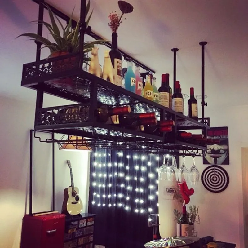 

Wine bar counter hanging red wine glass holder creative upside down goblet holder grape wine holder double