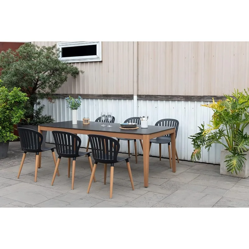 

deal for Patio and Outdoors | Black Table Chairs Lyon 7-Piece Rectangular Dining Set | Eucalyptus Wood