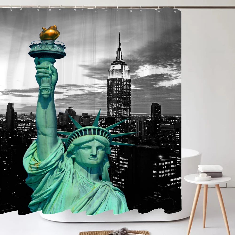 American style Statue of Liberty Printed Shower Curtain Modern Nordic Polyster Fabric Home Decor Bathroom Curtain with Hooks