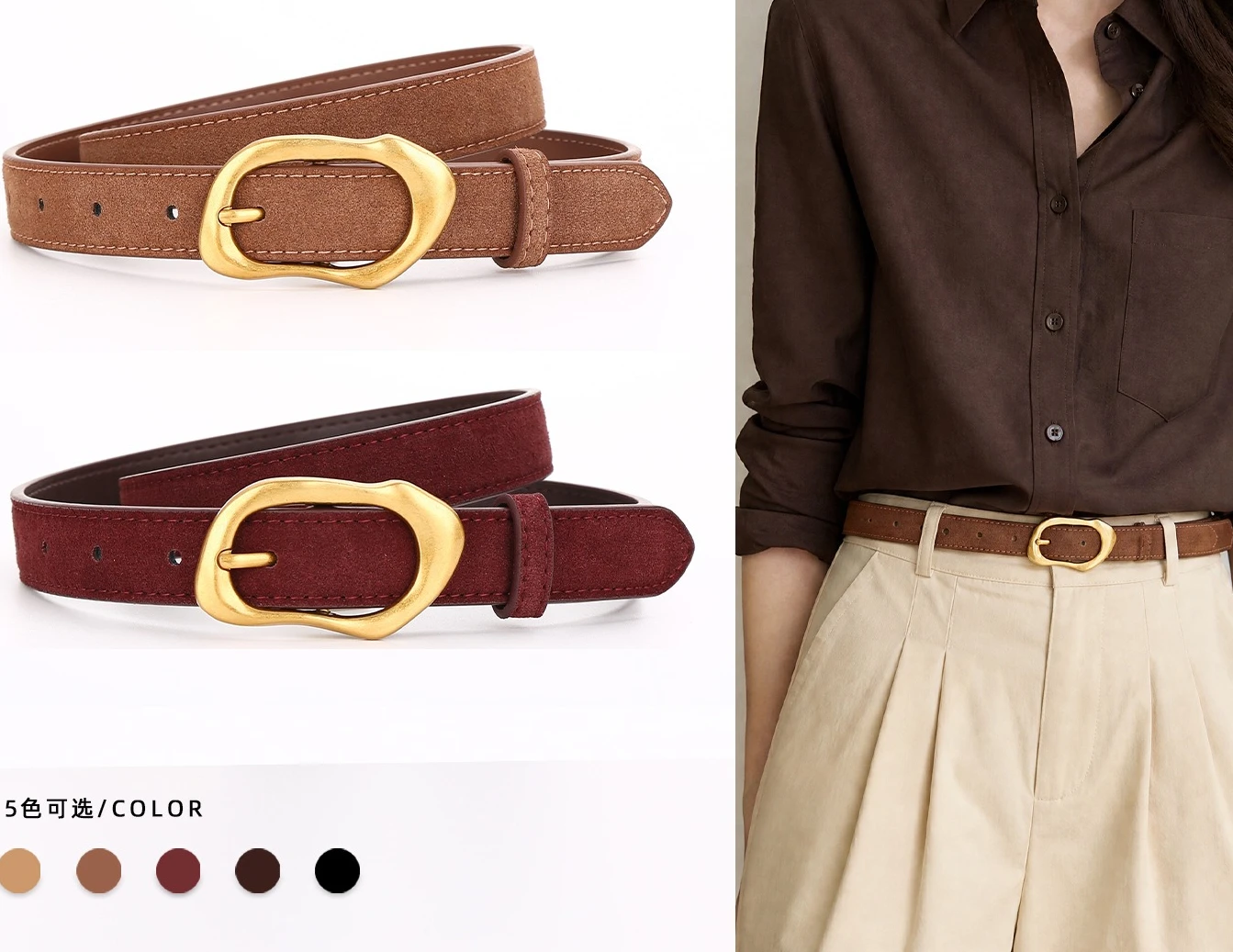 Genuine Leather Irregular Buckle Belt Women Cowhide Waist Strap Dress Suede Waistband Luxury Designer Ladies Ceinture Pour Femme