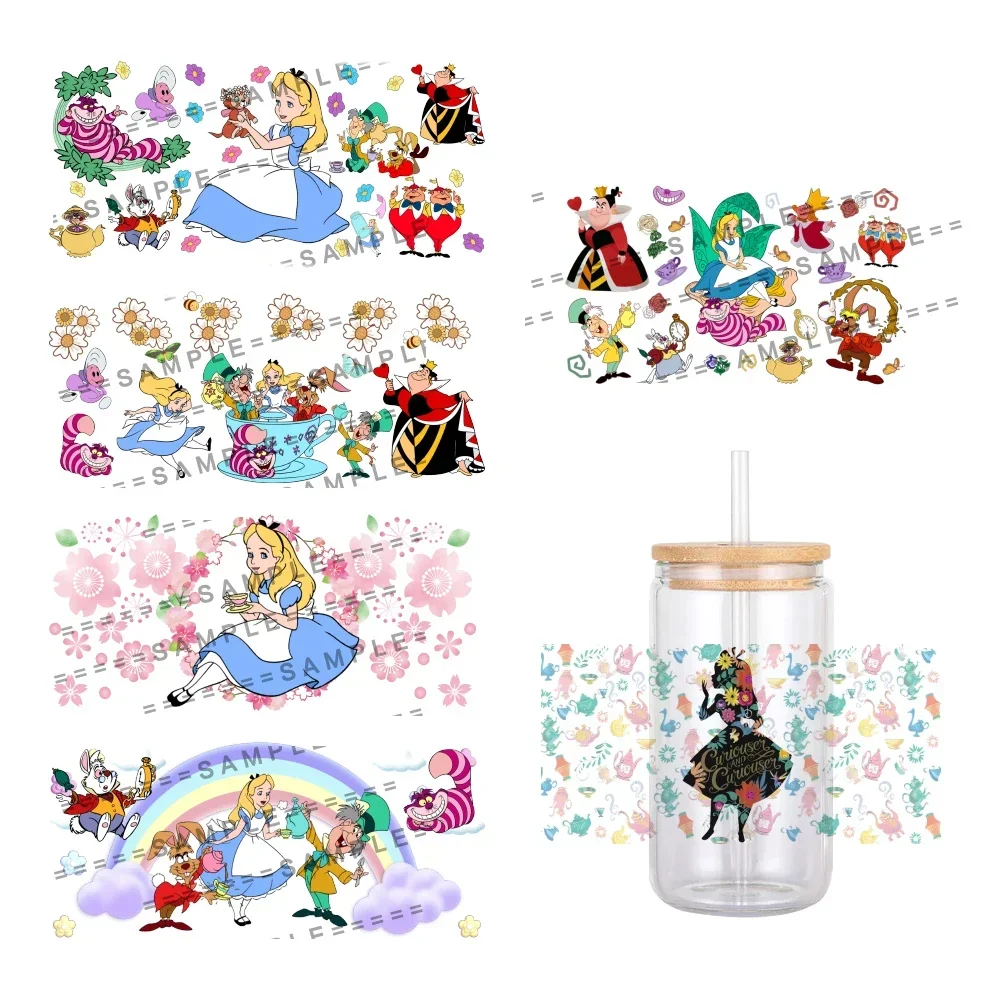 W Mini Princess Cartoon Alice UV DTF Transfer Sticker In Wonderland For 16oz Glass Cup Wrap Stickers