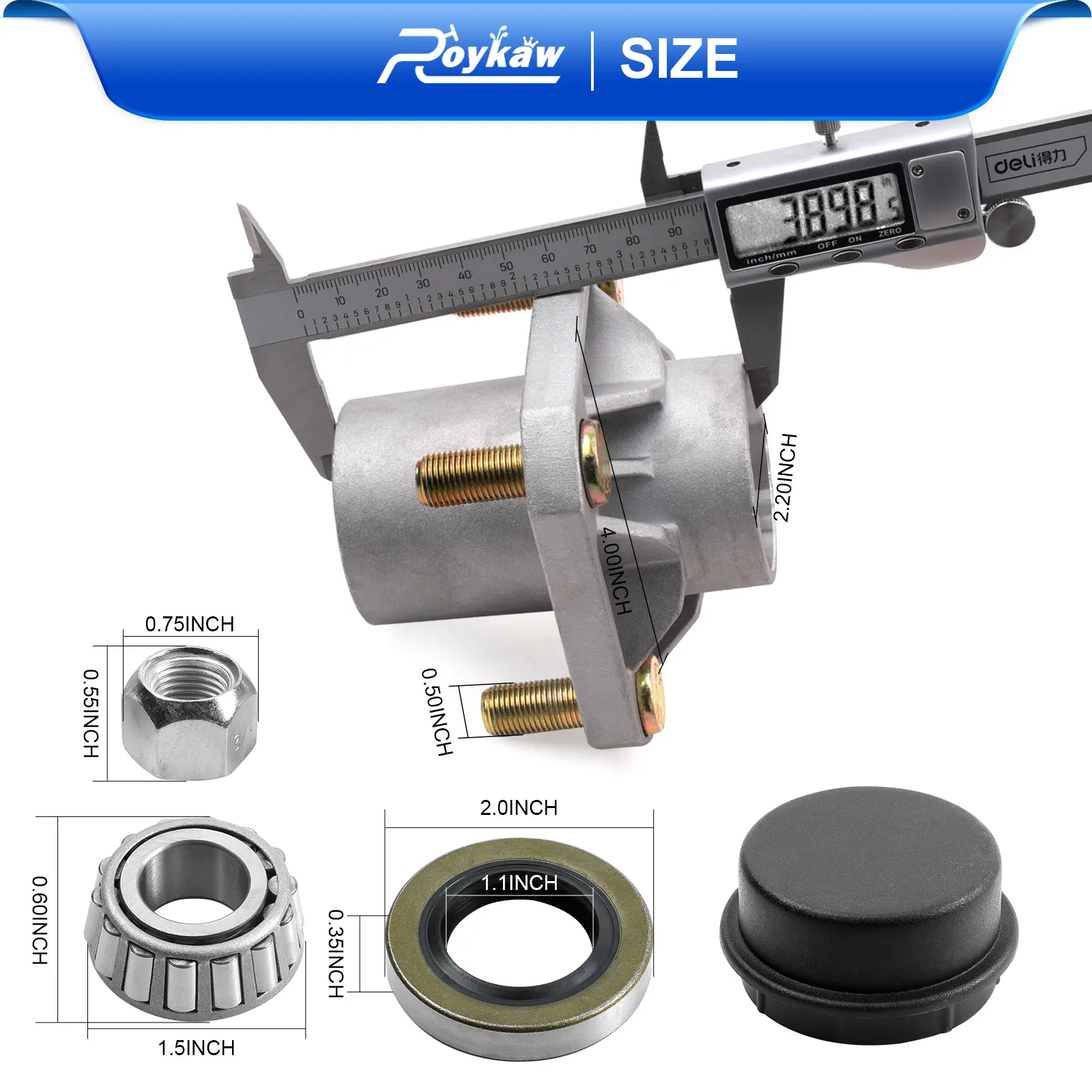 Roykaw Golf Cart Front Wheel Hub Bearing w/Dust Caps & Bearings for Club Car DS, OEM # 102357701,1011892,1011889