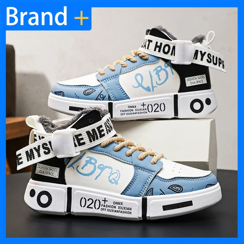 

Mens Board Shoes High Top Plush Warm Winter New Elastic Band Thick Sole Anti Slip Street Trend Versatile Walking Sneakers