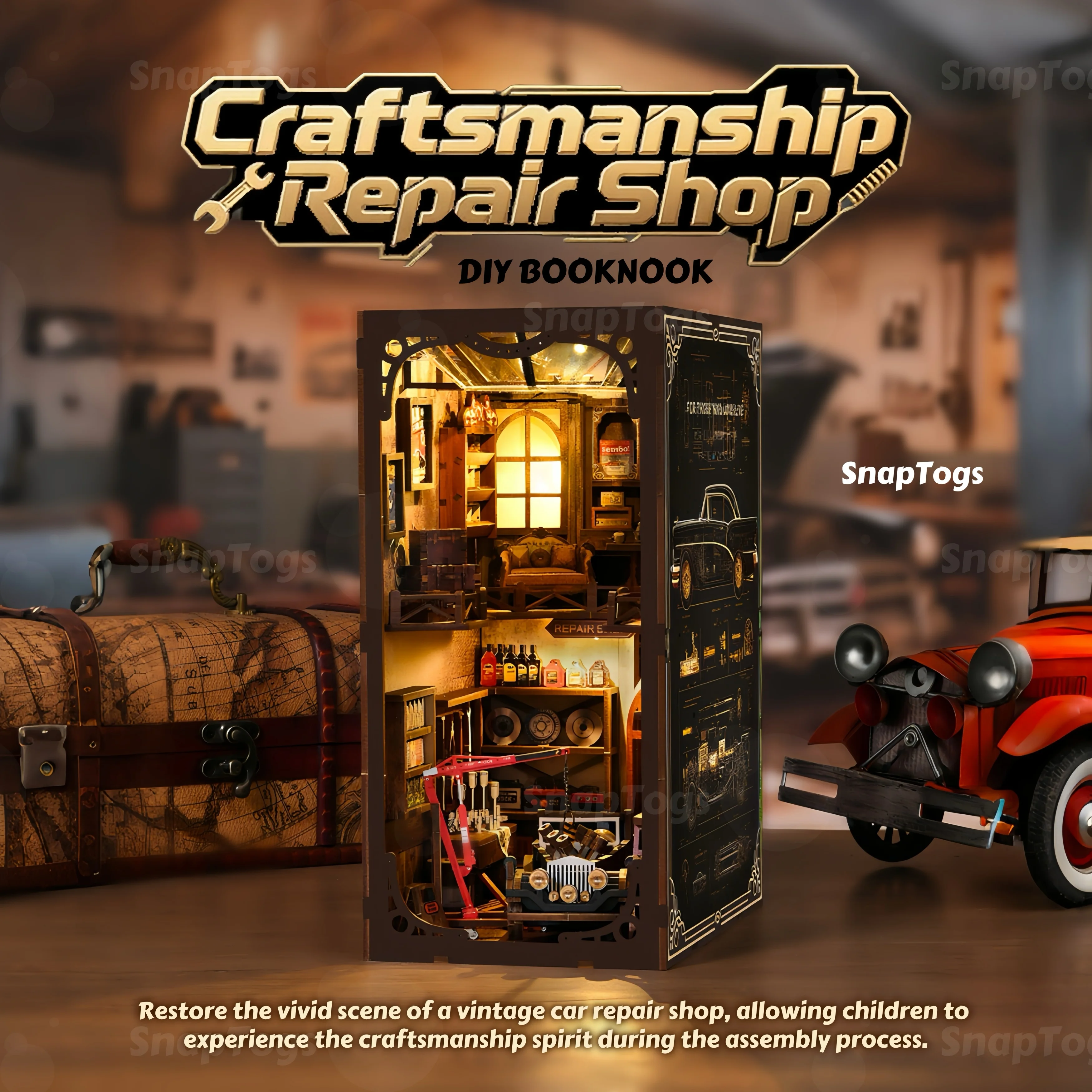 

SnapTogs DIY Book Nook Build Retro Car Repair Shop DollHouse Tiny House Assembly Kit Car Garage DIY Miniature House 3D Puzzle