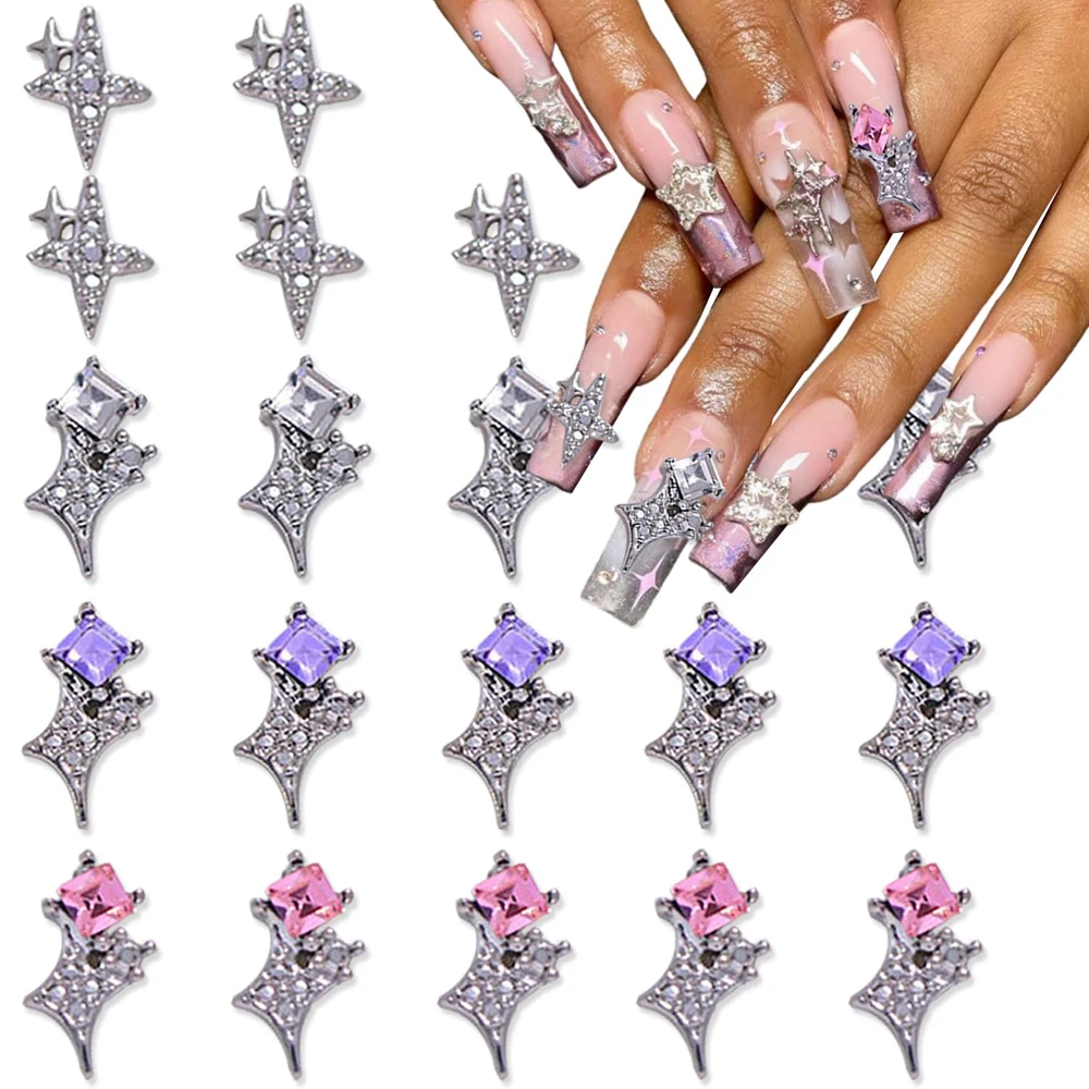 10Pcs Alloy Color Gem Star Nail Art Charm 3D Glitter Luxury Star Element Rhinestone Nail Ornament DIY Wykwintne akcesoria do paznokci