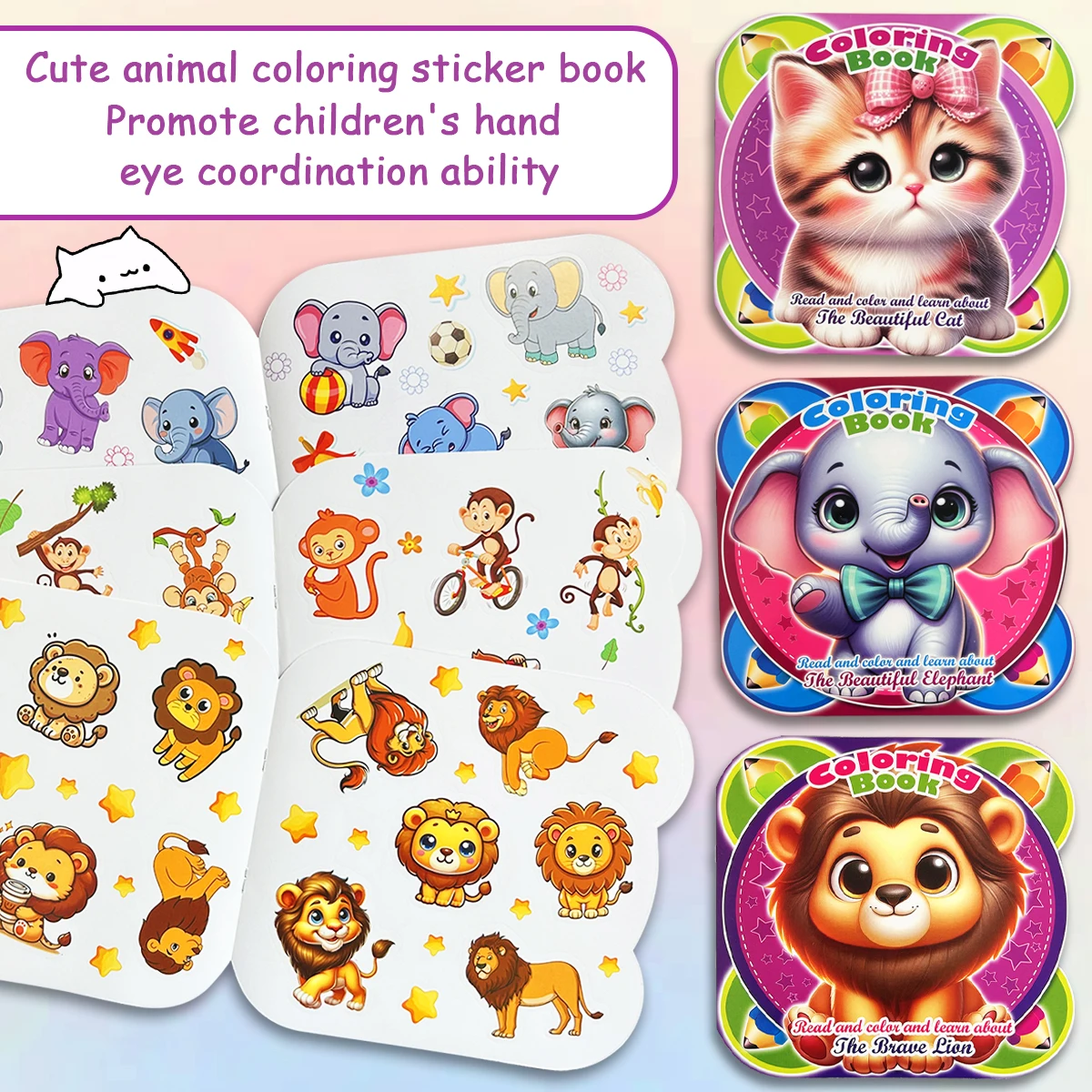  6 Books Animal Themed Coloring Book Sticker Set,Early Education Picture Book For 2-5 Years Old,Children's Birthday Gift
