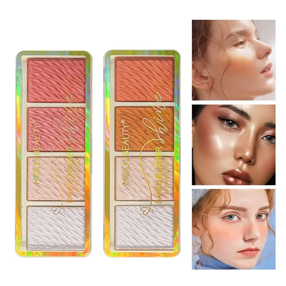 Paleta de Resaltadores de 4 colores, bronceador facial 3D, paleta de rubor de contorno facial, brillo brillante, paleta de sombras de ojos