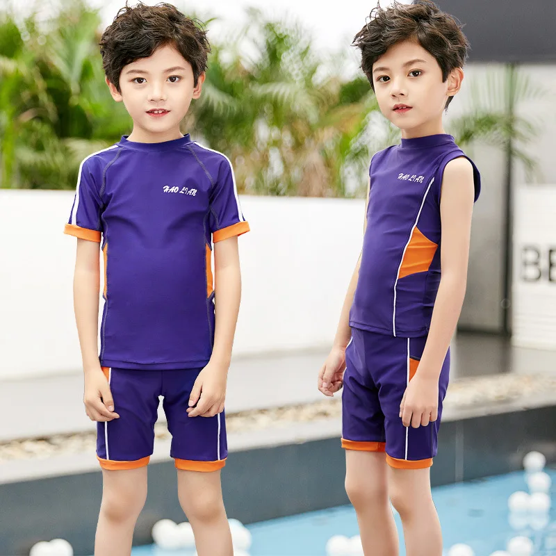 Summer Children's Swimwear Boys' Split Short Sleeve Middle and Small Children's Professional Lightweight and Quick Drying image 2
