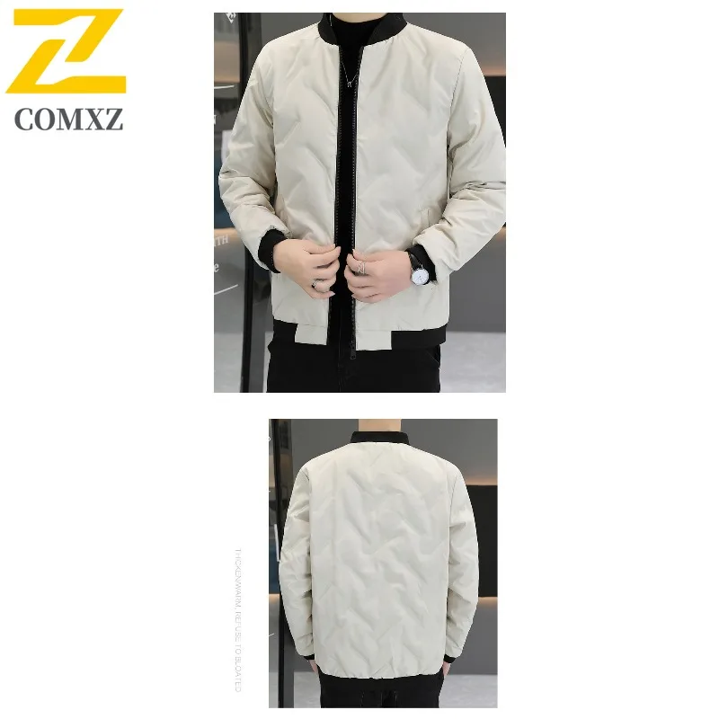 سترة COMXZ للرجال بياقة بيسبول عصرية للعمل في الهواء الطلق سترة سميكة دافئة كلاسيكية للأعمال معطف شتوي خفيف الوزن غير رسمي #5