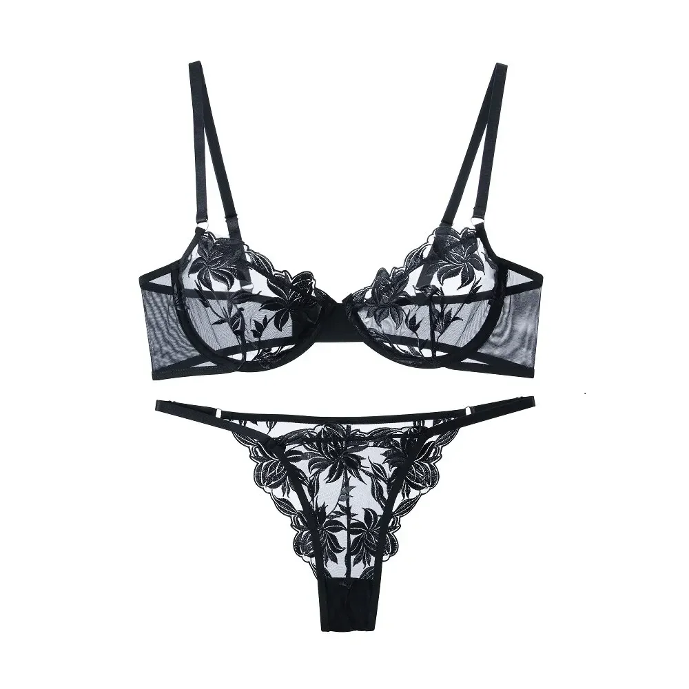 Sexy Mesh Embroidered Lingerie Sets for Women Aesthetic Eroctic Lingerie Two Piece Women Sexy Underwear Erotic Bra Set