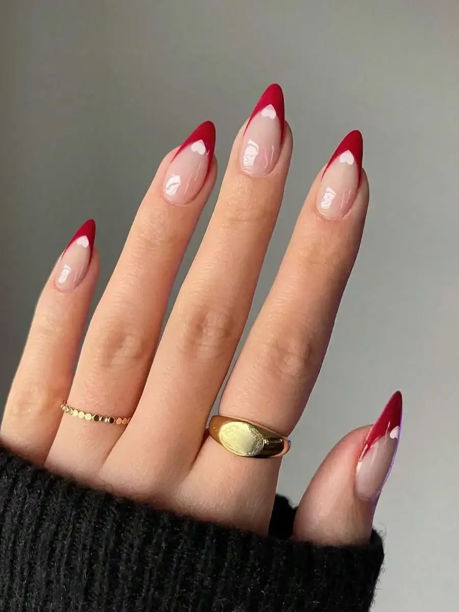 

24pcs Almond-Shaped Red French Tip Press-On Nails, Almond Perfectly Fits Acrylic Nail Set, Includes: 1pc Jelly Gel And 1pc Nail
