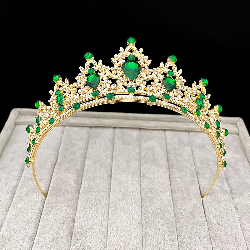 

2023 New Version Of Baroque Green Jewel Crown Headdress Bride Crown Jewelry Wedding Banquet Birthday Headdress Headband