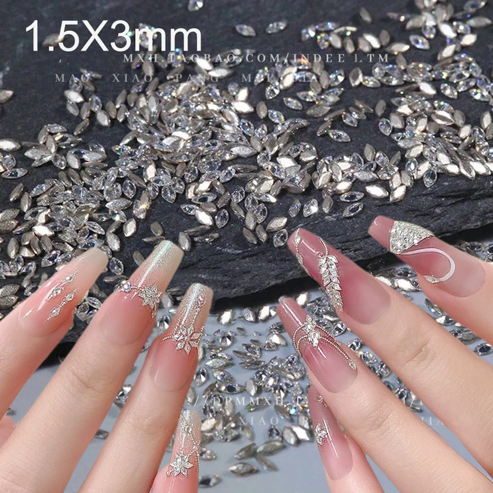 

100pcs Sparkling Rhombus Zircon Nail Art Rhinestones 1.5*3mm Mini Flatback Diamond Shiny Nail Bling Crystal Gems for Nail Decora
