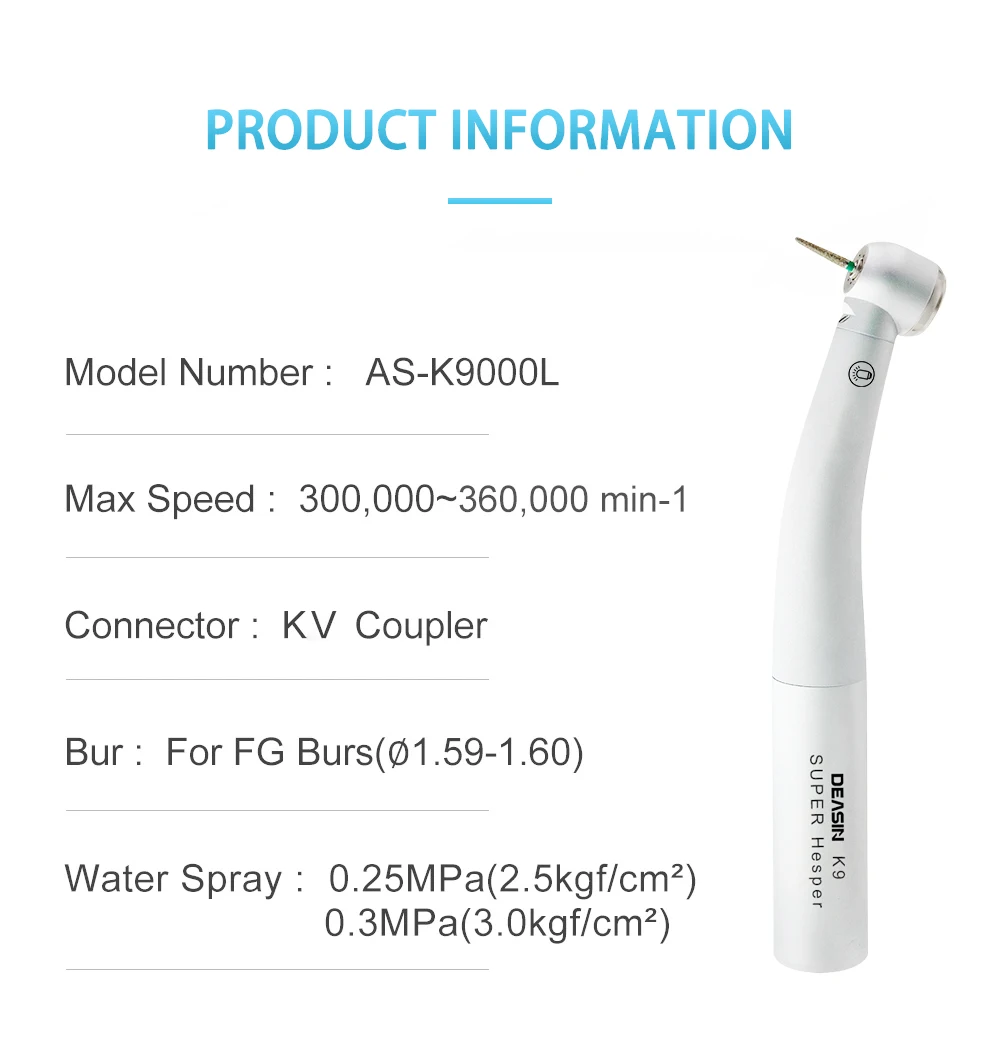 DEASIN Dental 9000 Fiber Optic LED High Speed Air Turbine Handpiec Handpiece Compatible for KaVo Quick Coupling Dentistry Tools
