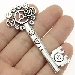 WYSIWYG 2pcs 32x72mm Vintage Charms Hollow Steampunk Gear Key Pendant 2 Colors Fit Bracelets DIY Metal Jewelry Making