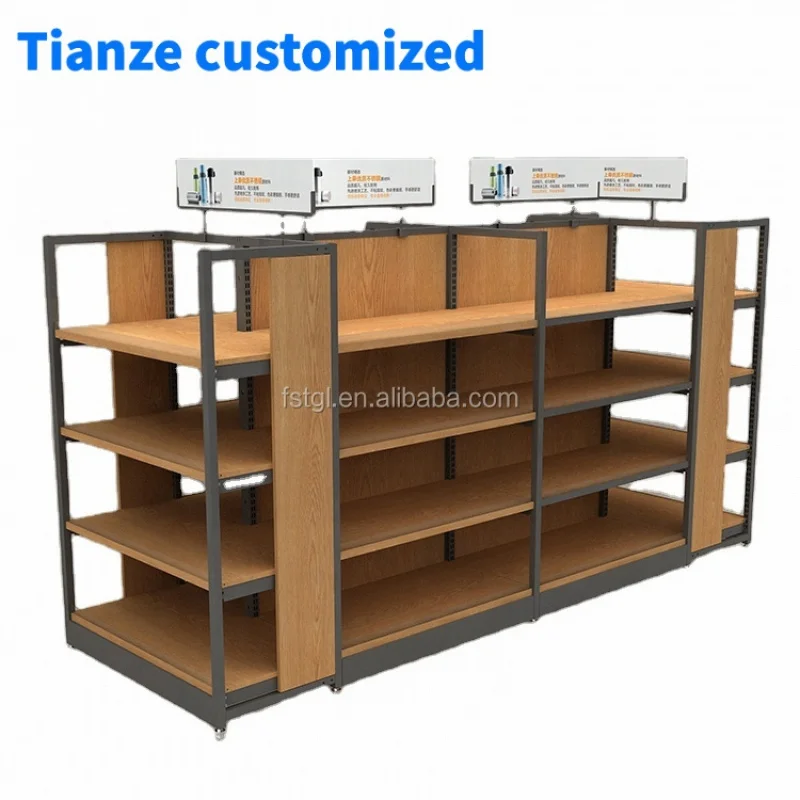 

[Customized]Supermarket Equipment MDF Display Racks Wooden Steel Shelves Customized gondola