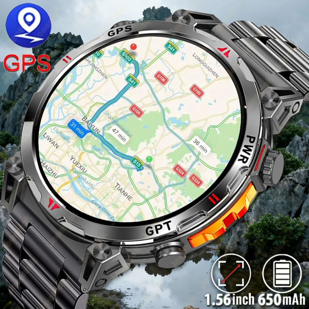 

Military Grade Smart Watch Men GPS Compass Altimeter Clock 1.56" AMOLED 5ATM Waterproof Sport Fitness Tracker BT Call Smartwatch