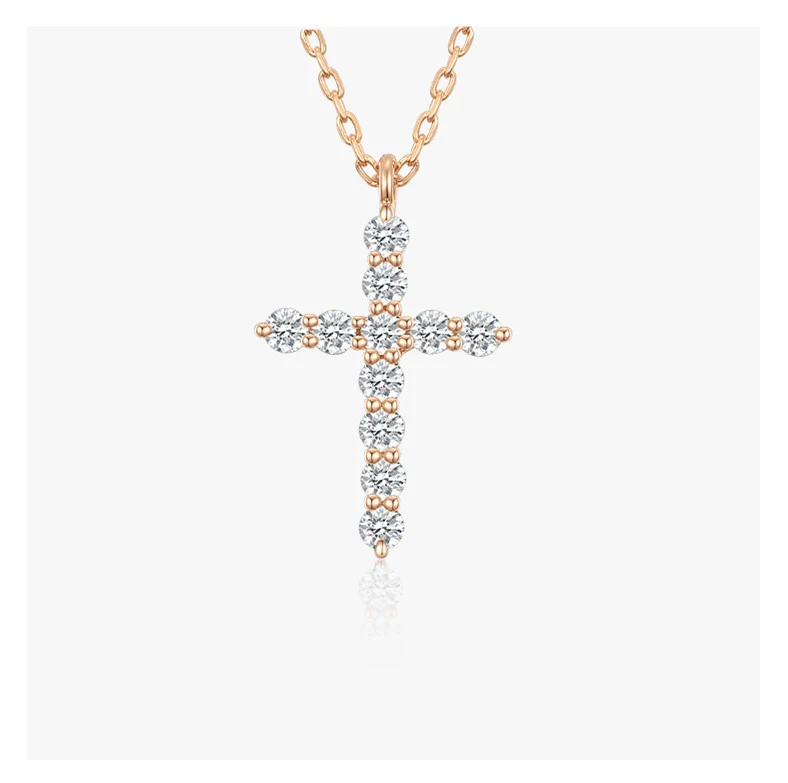 925 Sterling Silver Cross Necklace Full of Diamonds Women's Clavicle Chain Wrapped Gold 14k Gold Pendant