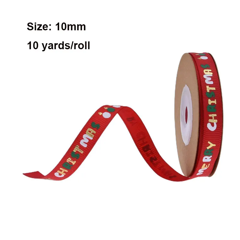 10Yards/Roll nastri natalizi nastri in poliestere da 10mm nastri di raso per la decorazione di confezioni regalo artigianali fai da te