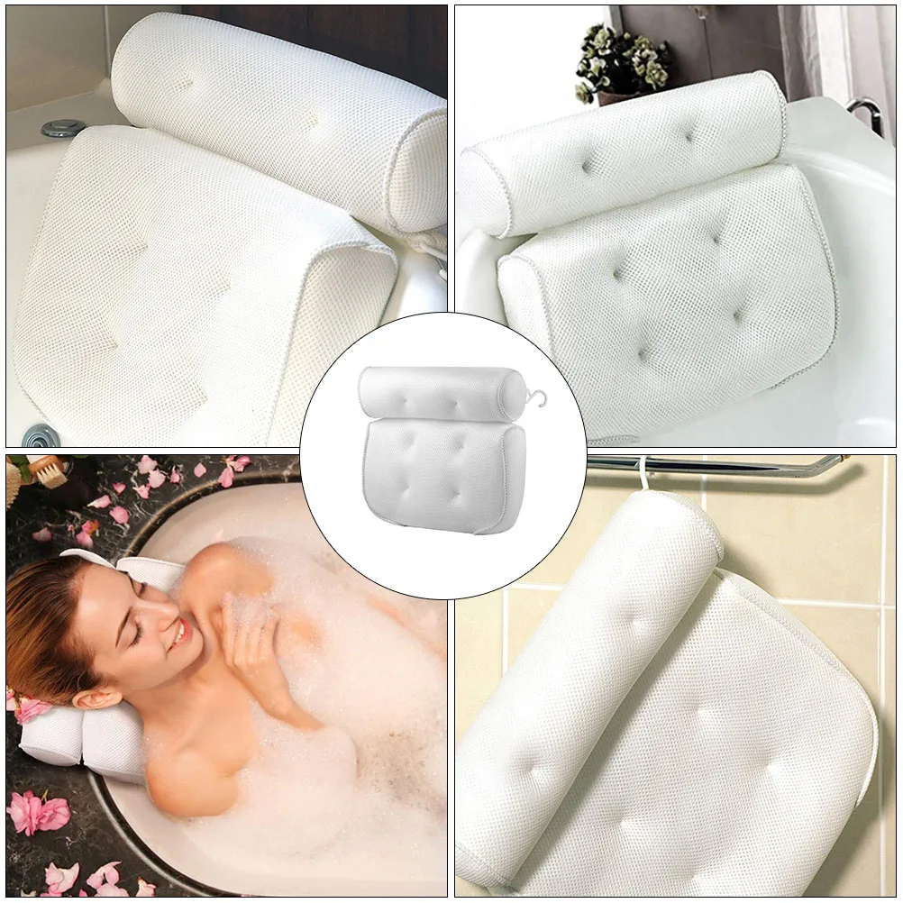 

Non slip Bathtub Pillow Mesh Bath Pillow PVC Suction Cups Easy Install Durable Travel Friendly Spa Home Bathtub Headrest