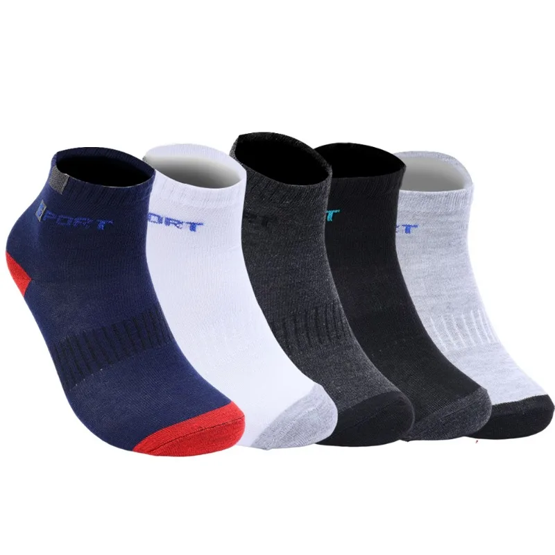 5pairs Cotton Sock Men Sport Breathable Soft Letter Fashion Sneakers High Elastic Middle Tube Stocking Towel Sox Summer Running