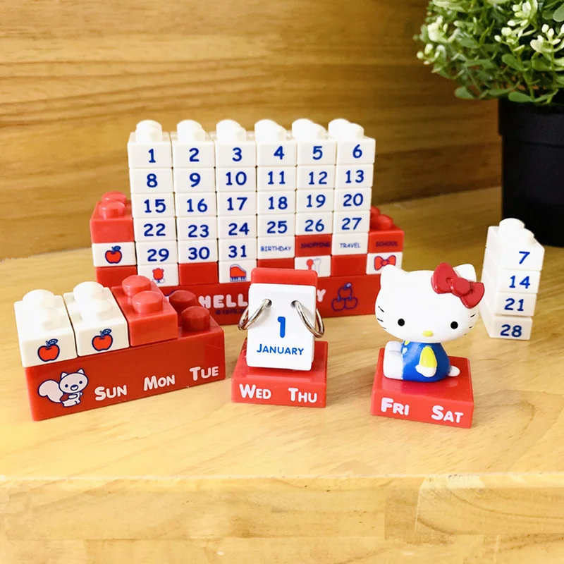 Kawaii Sanrio Kuromi Desk Calendar Building Block Table Top Ten Thousand Year Calendar Sanrio Anime Figure Ornaments Xmas Gifts