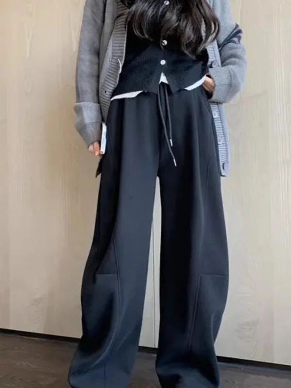 Hohe Taille, Dstring-Freizeithose für Damen, lockere Passform, Sommer 2025, Damenhose, bequemer elastischer Bund