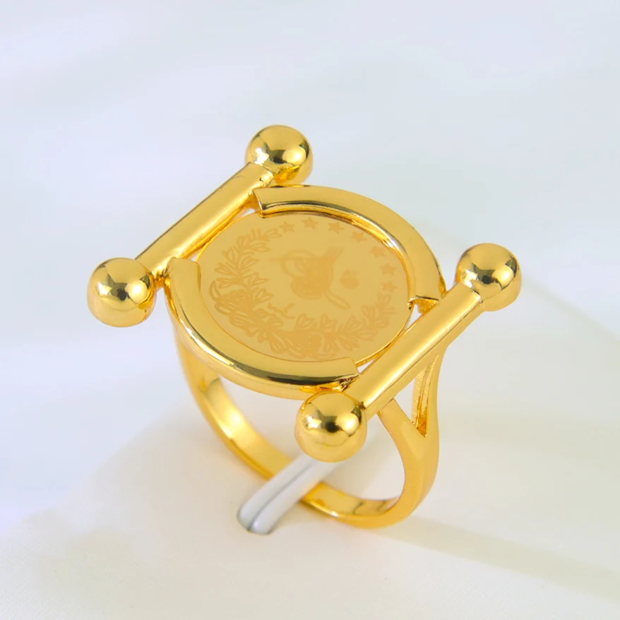 Türkische Goldmünzen Ring 21 Karat vergoldet Dubai Braut Hochzeit Paare Ringe Arabisch Islamische Frauen Ramadan Party Schmuck – Detail 8