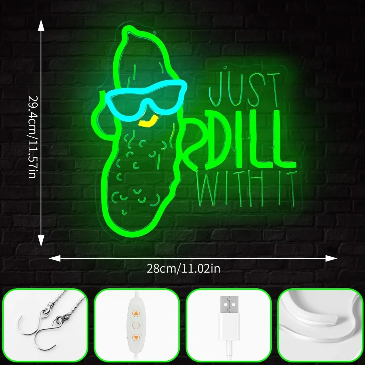 Pickle Neon Sign Just Dill with It LED Neon Light USB Dimmable for Bar Business Restaurant Shop Store Party Kimchi Shop Decor