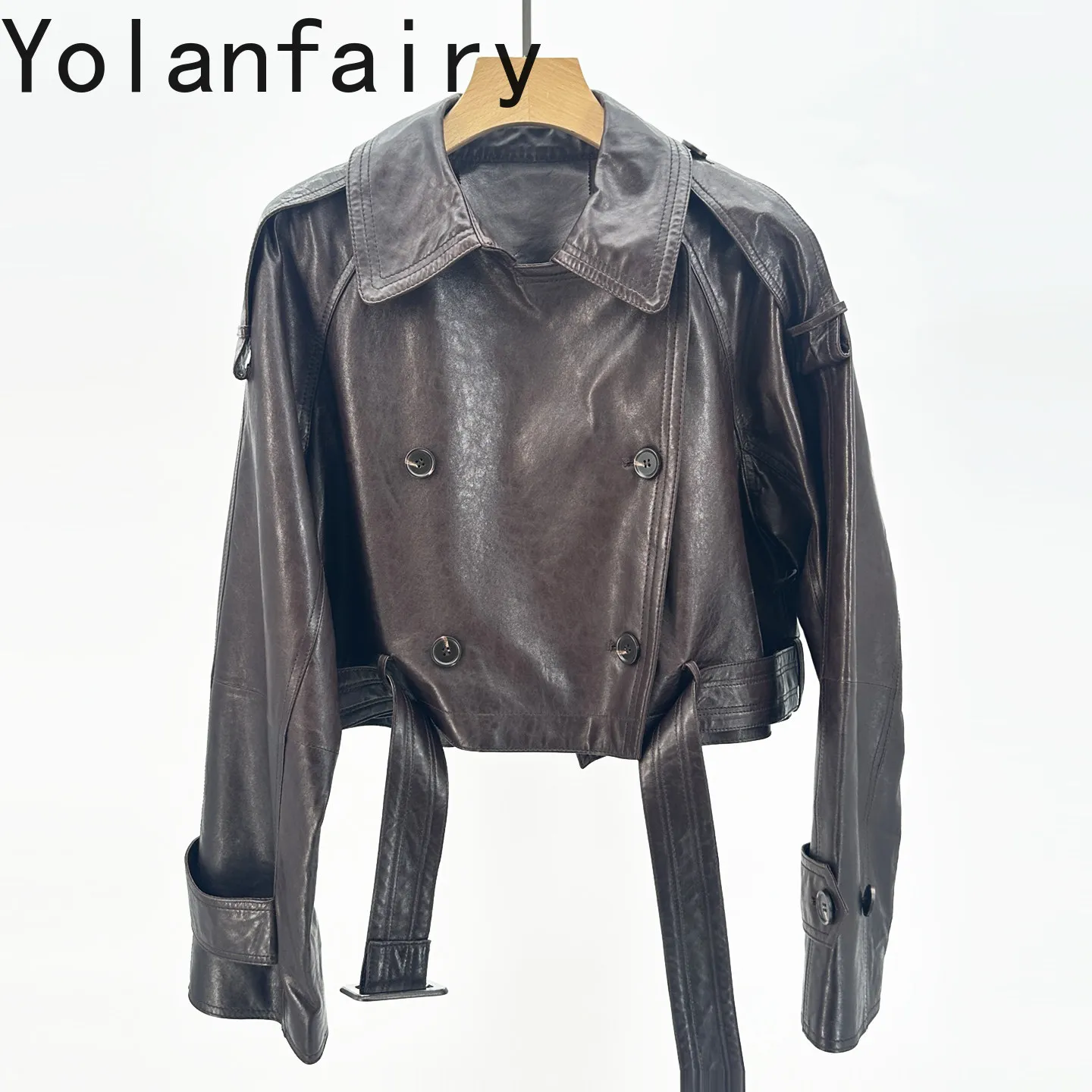 YOLANFAIRY High-end 100% Genuine Leather Jacket Women Vintage Oil-waxed Sheepskin Real Leather Coat Woman Short jaqueta de couro