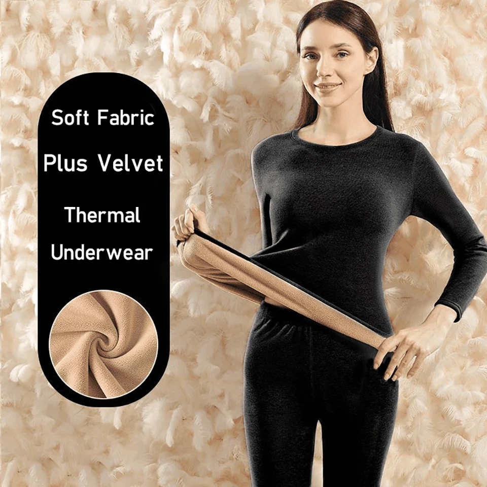 Women Men Velvet Thick Thermal Underwear First Base Layer Long Johns Fleece Lined Undershirt For Winter Cold Weather