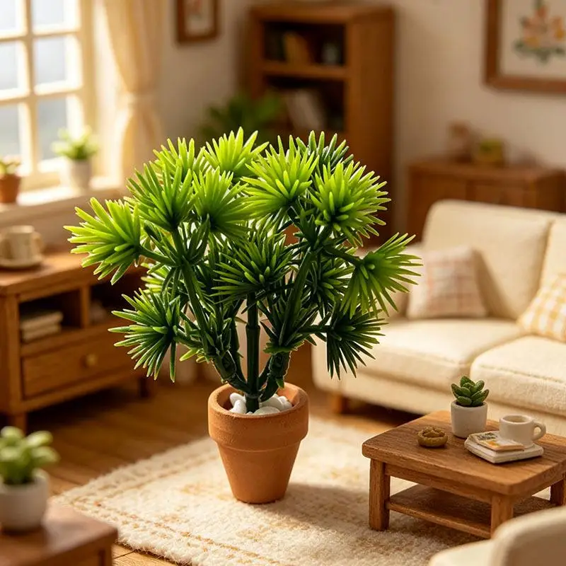 Miniature Pine Needle Greenery Potted Plant Model for Dollhouse Decoration DIY Mini Table Ornament