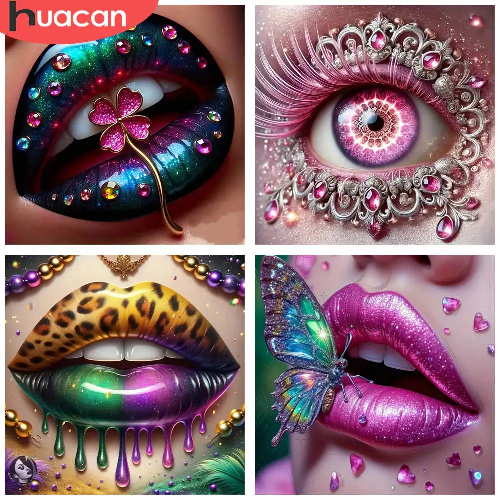 HUACAN 1 Stück Diamant-Gemälde, abstrakte Lippen, Strass-Gemälde, Lippen-Design, 5D-Diamant-Stickerei-Set, Dekor