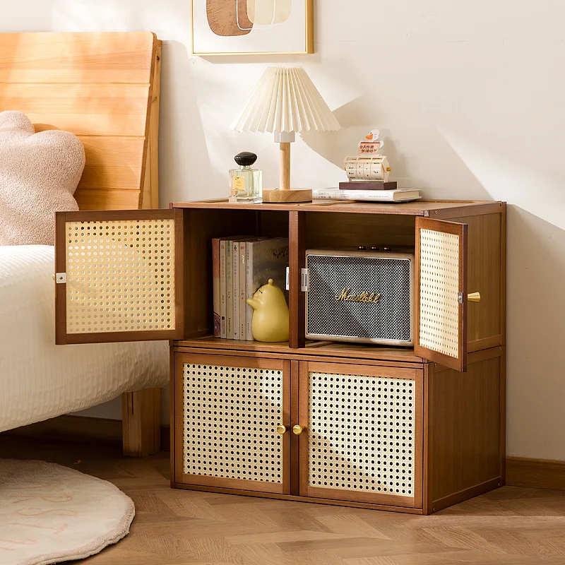 Medieval style bedside table Solid wood household bedroom Small crack bedside table Cabinet side