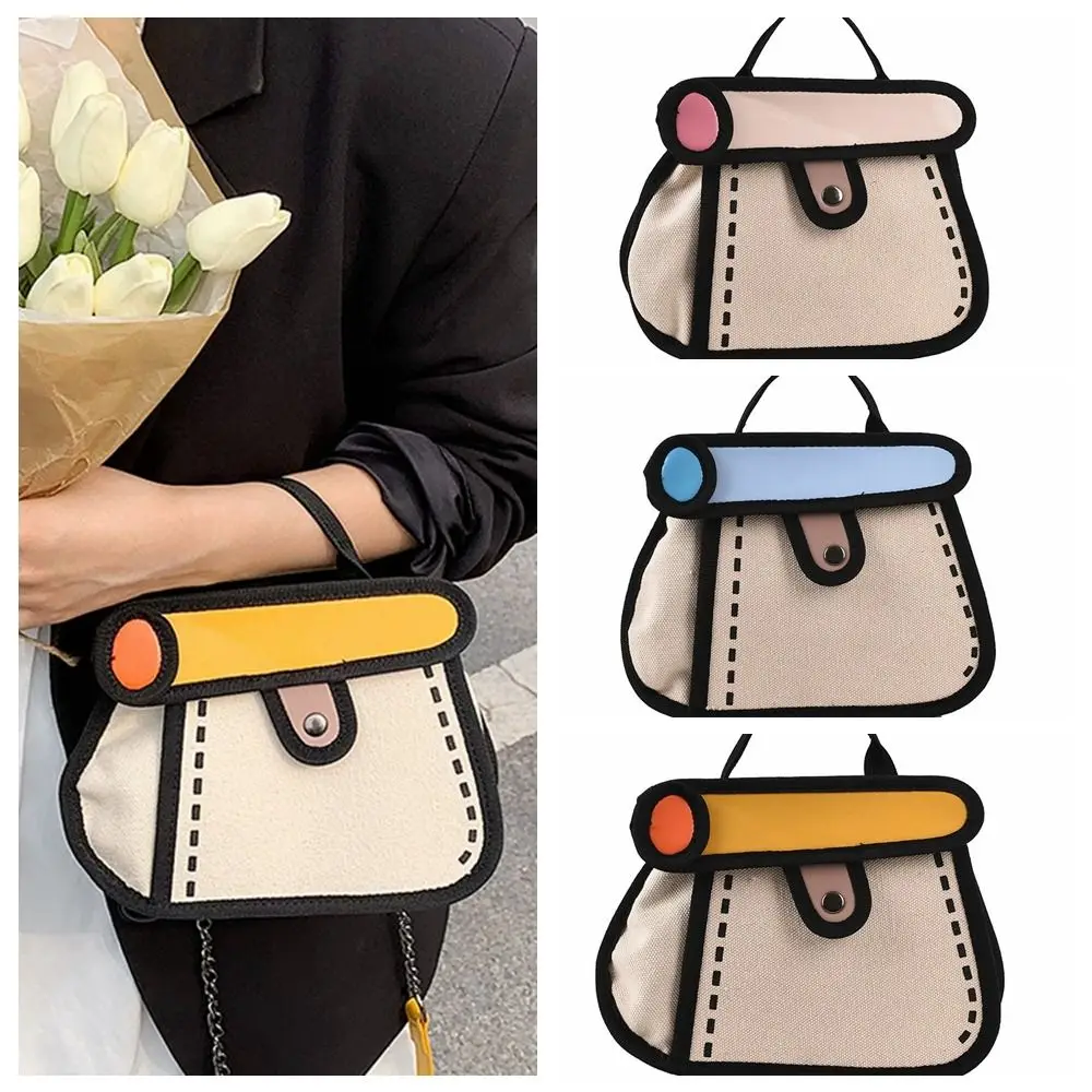 Canvas Comic Crossbody Bag Personality Handbag 2D Anime Chain Shoulder Bag All-match Cartoon Graffiti Messenger Bag Girls