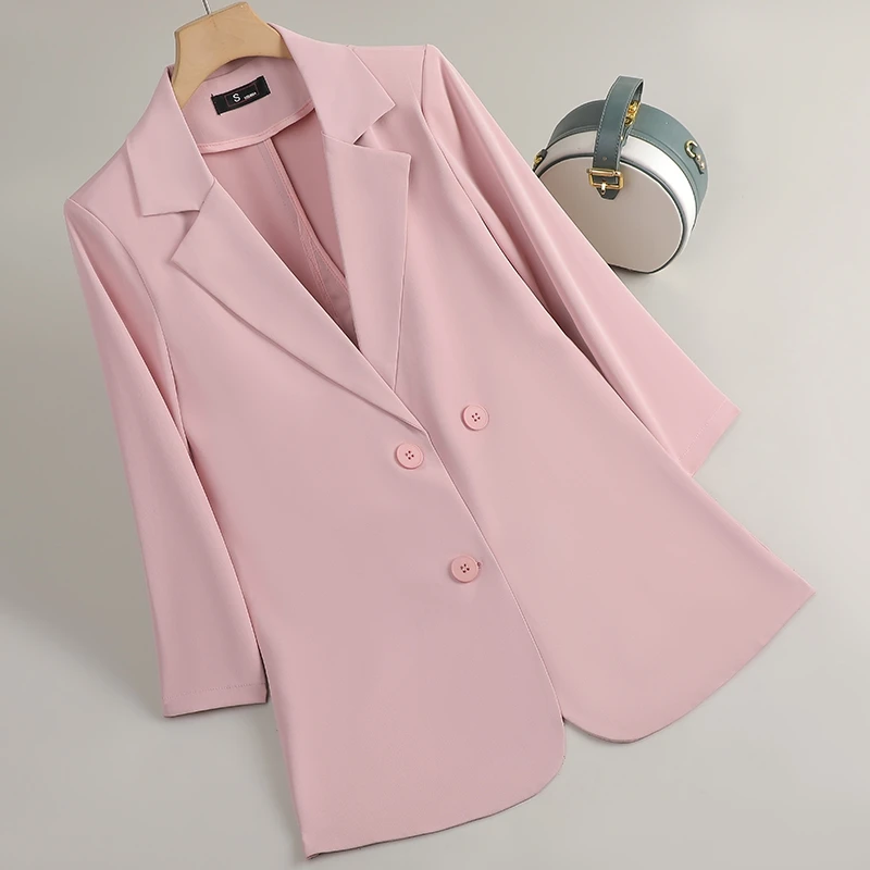 

Women Black Blue Single Breasted Office Blazer Coat Spring Autumn Pink Slim Seven Quarter Sleeve Plus Size Festival Tops Fashion