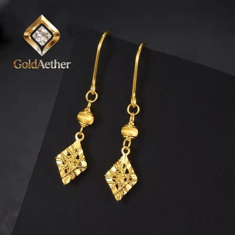 

GoldNouveau Women's 24K Gold AU999 Hollow Diamond Geometric Mesh Earrings | 3D diamond array, eye-catching for formal events