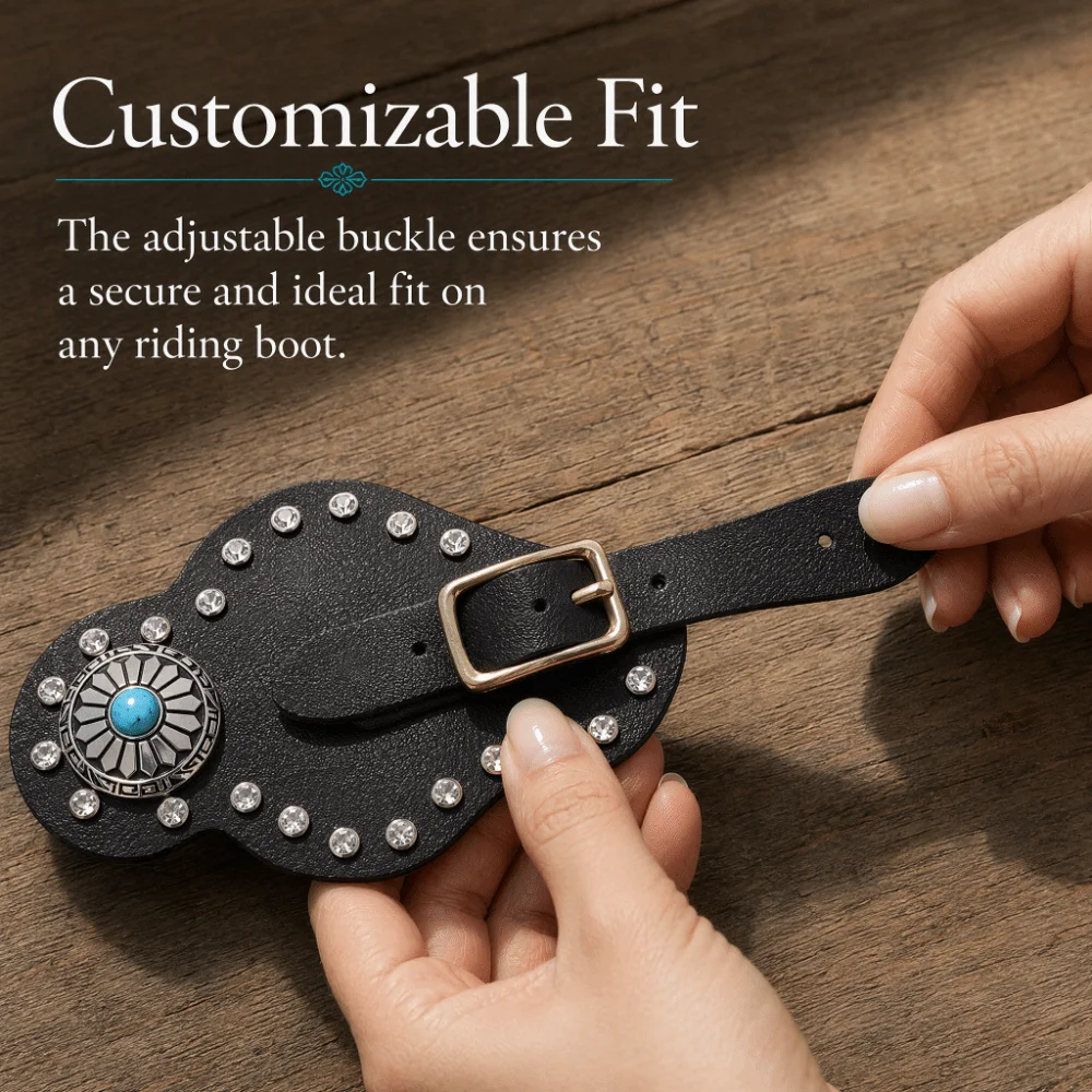 1 Pair （2pcs） Faux Nappa Leather Spur Strap Set Rhinestone Decorations White or Black Spur Holder Adjustable Length