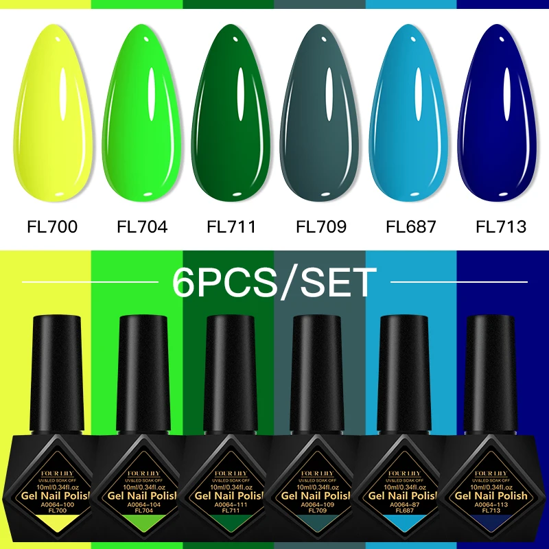 FOUR LILY 10ml 6 pièces/ensemble Gel vernis à ongles brillant rose rouge Roes rouge néon couleur Nail Art UV Gel vernis Kit manucure pour ongles