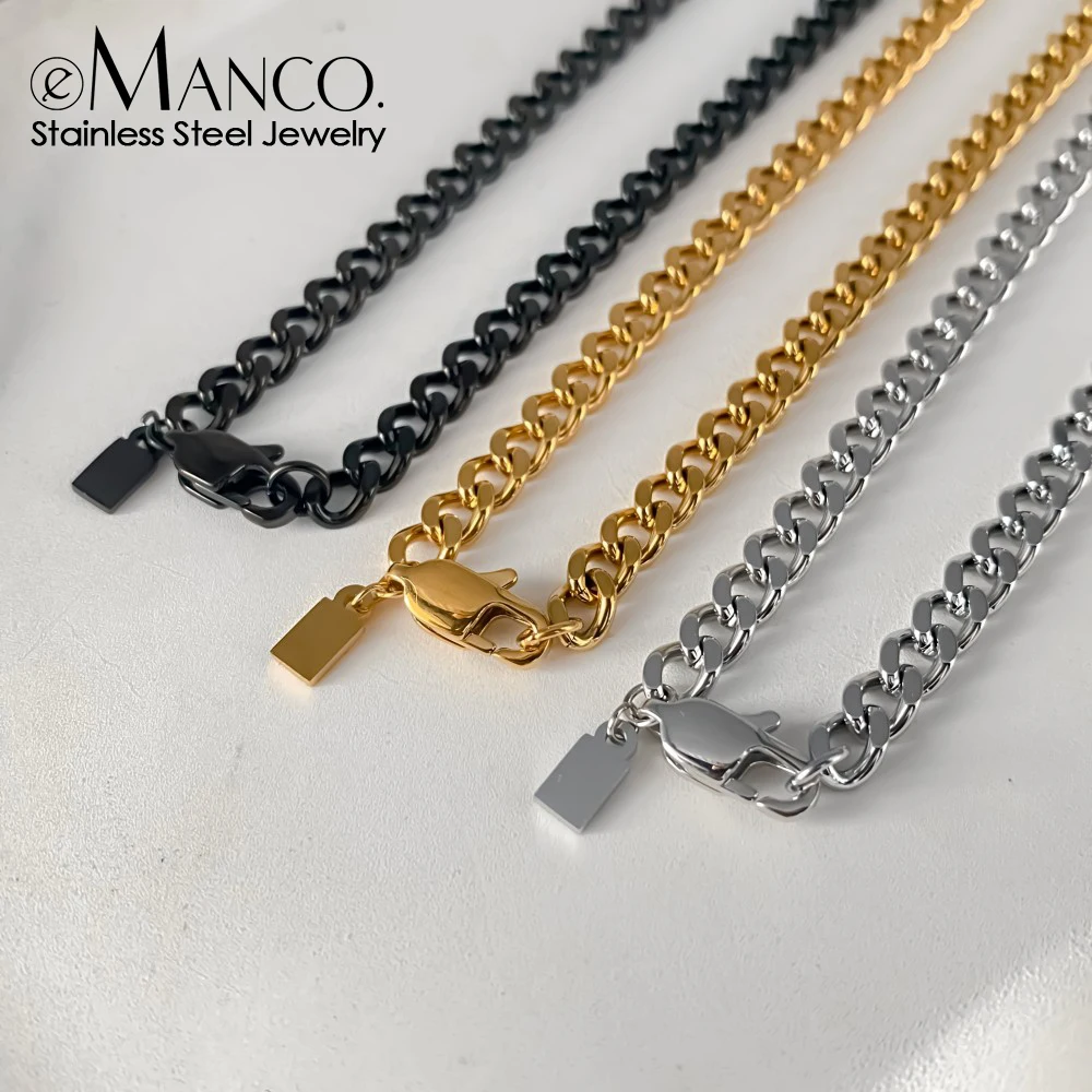 EMANCO Stainless Steel Cuban Chain Necklace Gender-Neutral Style Geometric Element Daily Versatile Men's Jewelry Wholesale