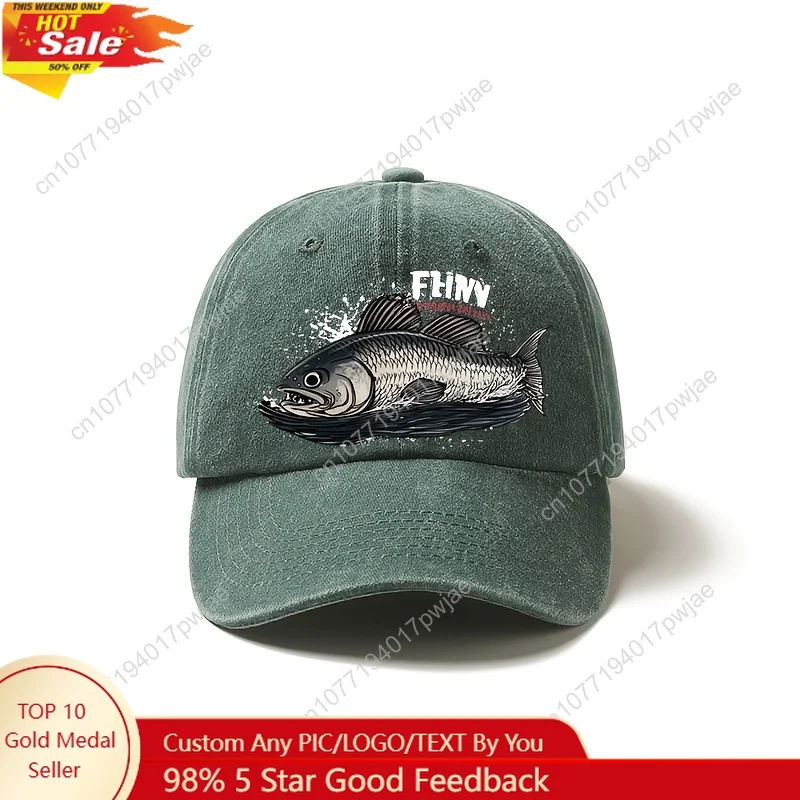 [Gorra de béisbol con protección solar] Gorra de béisbol liviana y protectora solar |   Tamaño ajustable, patrón de peces grandes, cl multifuncional