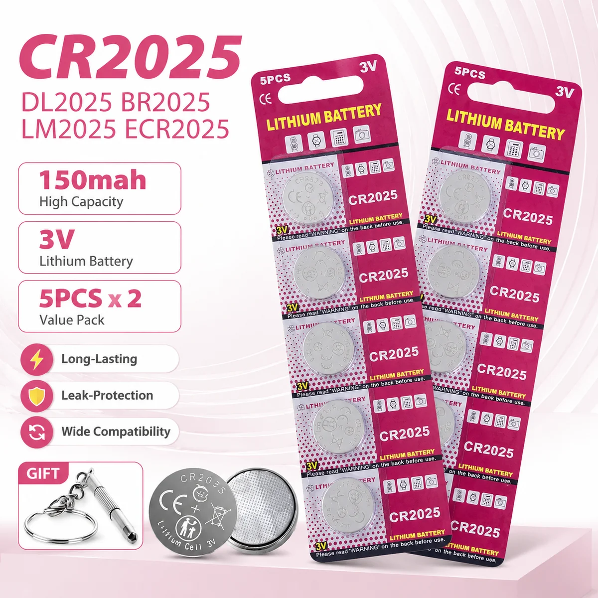 Lithium Button Cell Battery CR2025 3V High Capacity, DL2025 BR2025 Replacement For Car Remote Watch Toys Clock Calculator